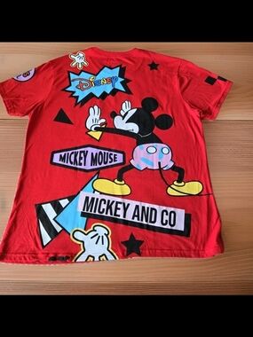 Disney Red Mickey Mouse Graphic Tee with Pop Art Details